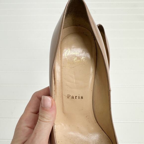 Christian Louboutin Decollete 868 Leather Pumps Nude Beige Round Toe Red 37.5 - Picture 4 of 8
